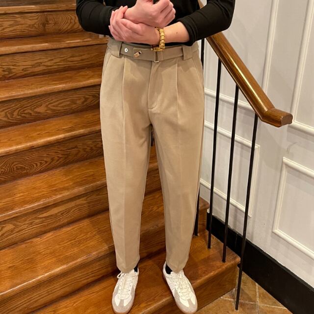 【予約販売】 ボトムス メンズ ストレート タック ブラック ベージュ カジュアル こなれ感 お洒落 韓国 トレンド S/M/L/XL//2XL