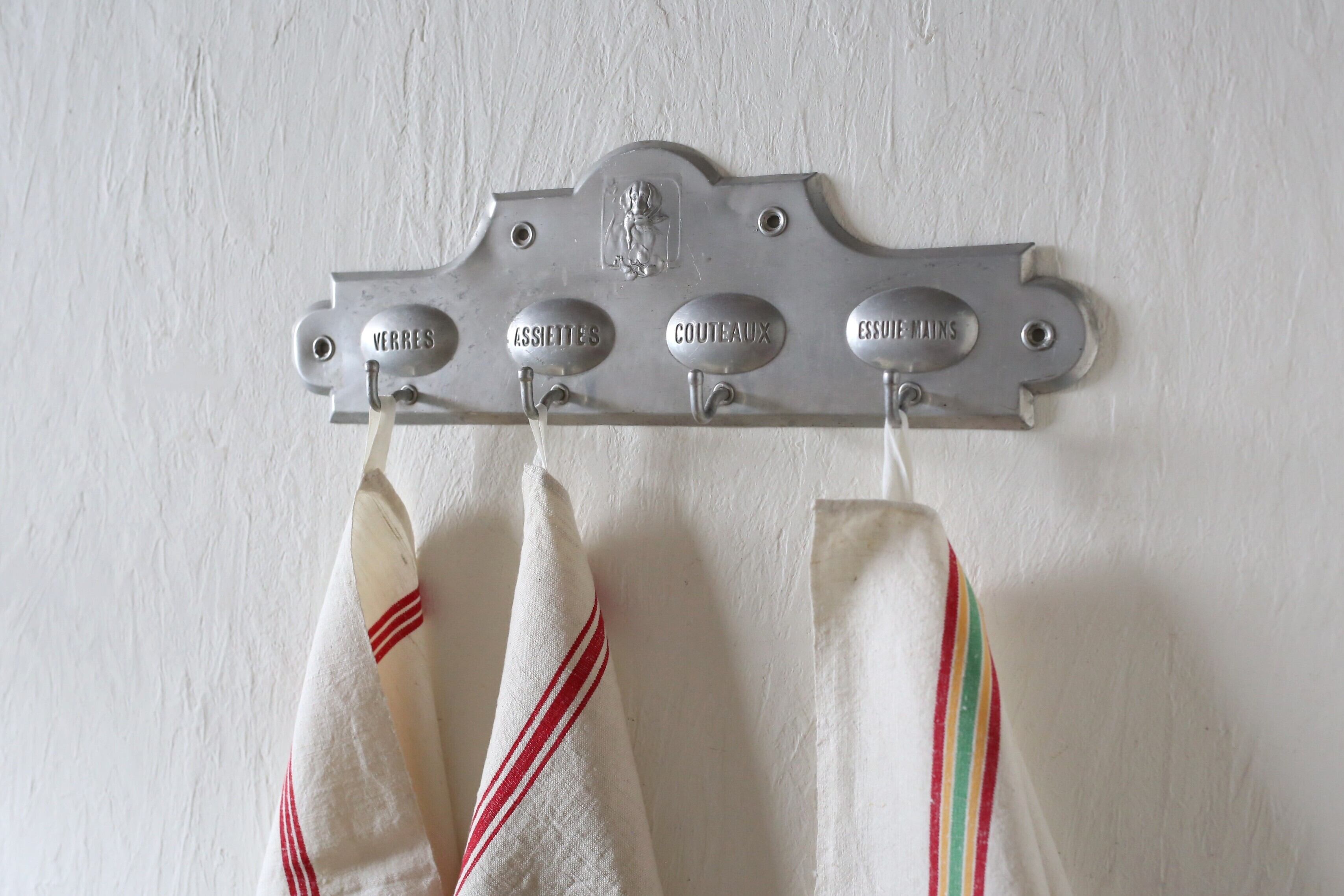 フランス アンティーク ヴィンテージ アルミ製 4連 トーションフック N-06445