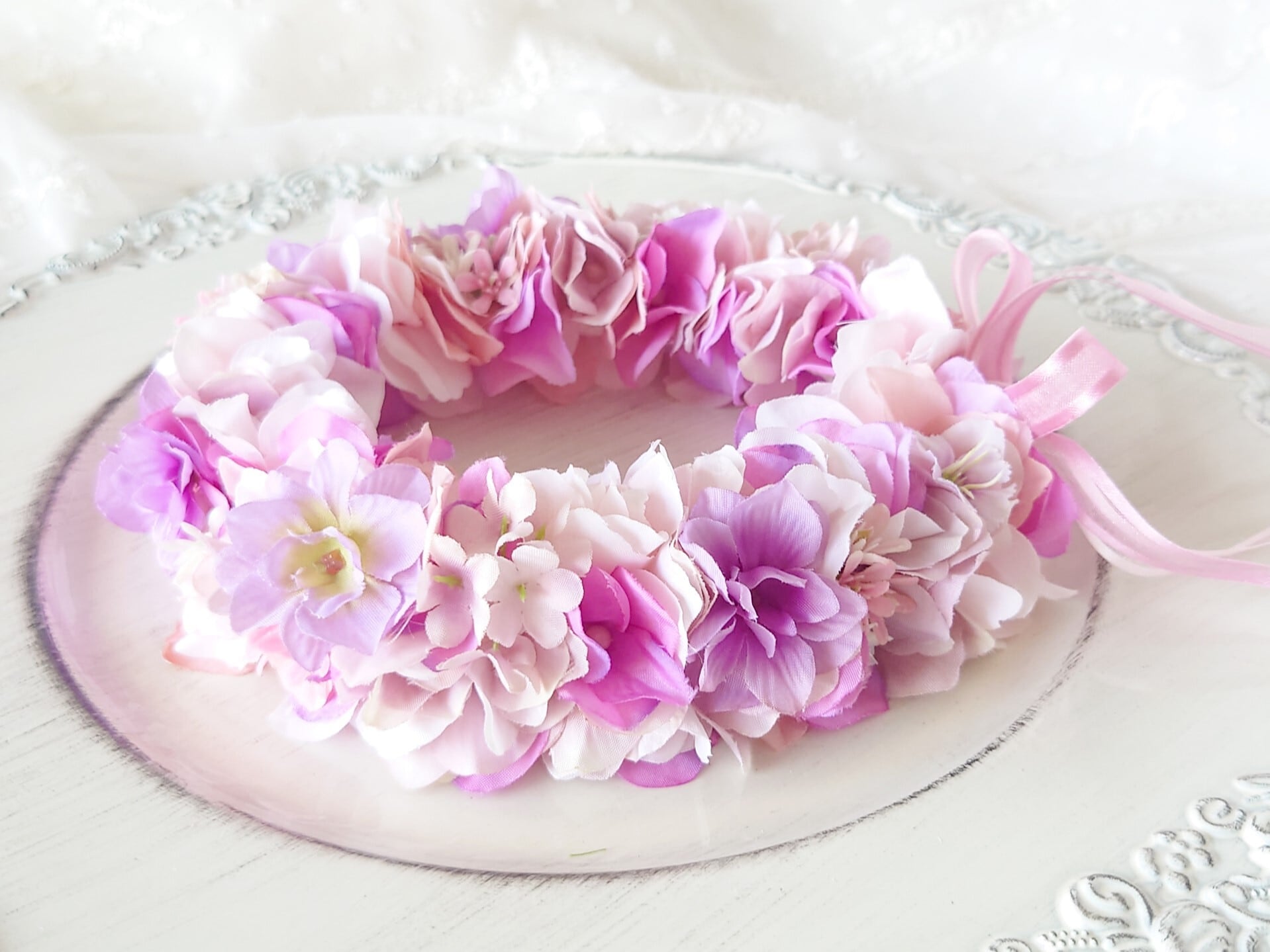 サイズ調整可能 ♪ やわらか花かんむり/ライラック ☆ラッピング無料