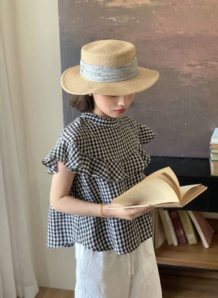 ◆予約◆ギンガムチェックフリルトップス(ネコポス対応)(ご注文から1-2週間程でお届け)