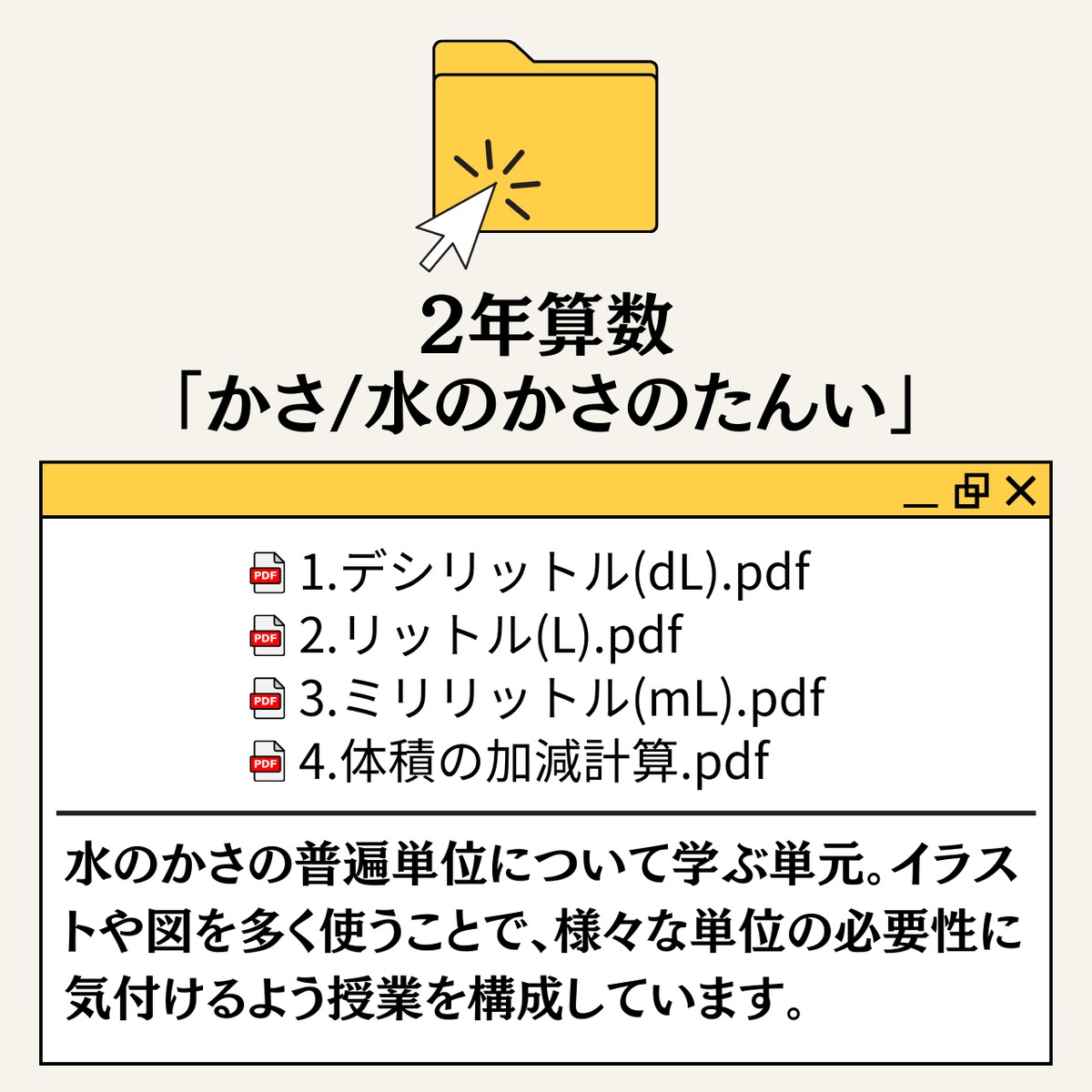 2年算数「かさ/水のかさのたんい」PDF | All unit×All time 全単元×全