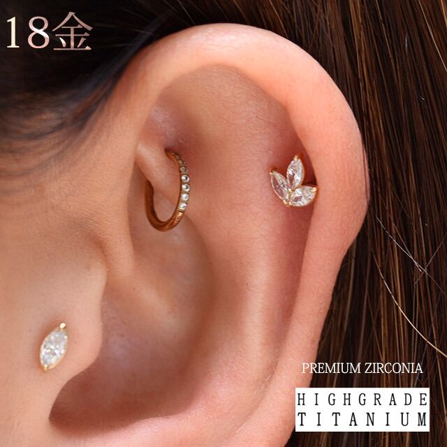 プッシュピアス 18金ピアス 20g 18g 16g 14g 月桂樹の冠 葉 18K チタン