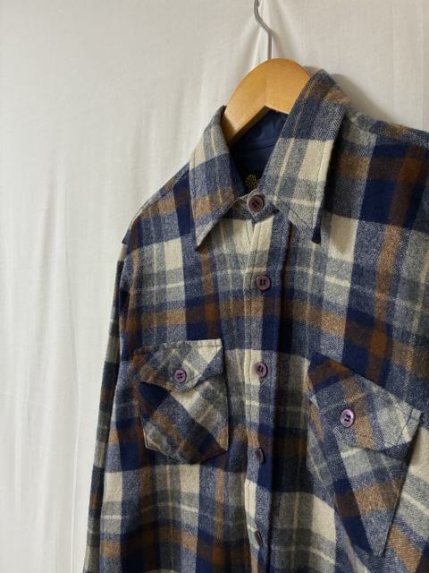 1970~80's Check Pattern Wool Long Sleeve Shirt