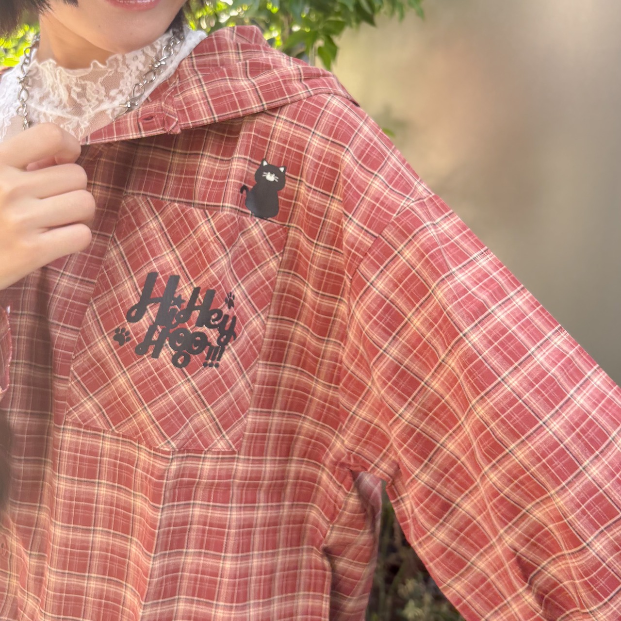 【会話のきっかけ服。】「そのフード可愛いですね」で繋がるねこ耳フード付きチェックシャツ【無言の自己紹介】 - 9