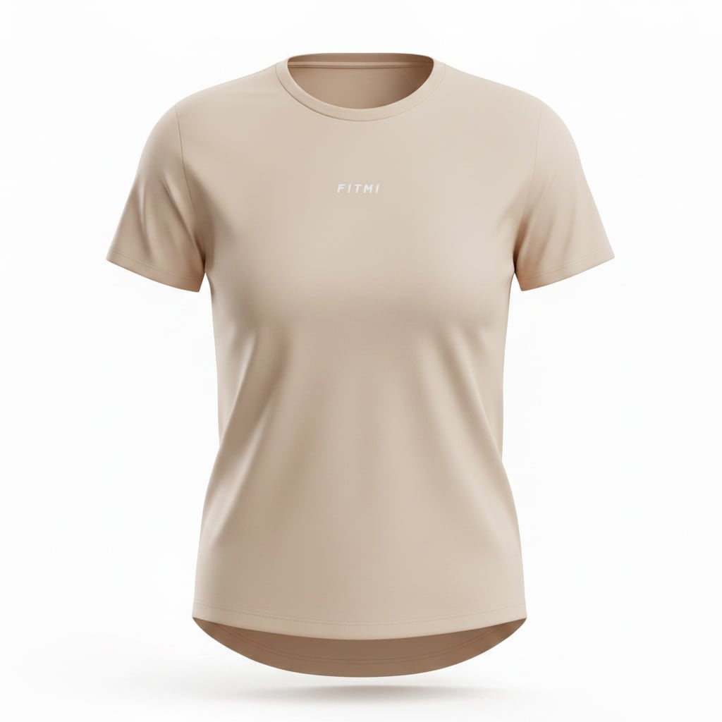 FITMI Relaxed FIT ステッチロゴクルーネックTシャツ 【ベージュ・レディース】