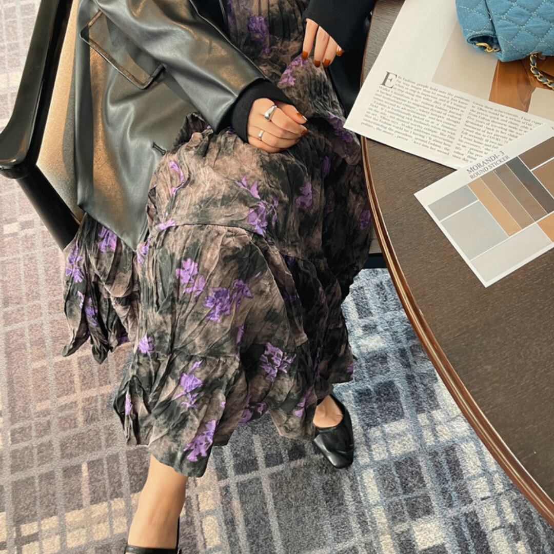 花柄 ティアード  ロングスカート 00599