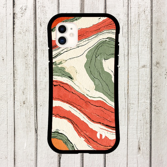 受注生産 iPhoneケース 赤とグリーンの地層マーブル｜紙マーブリング MARB036B