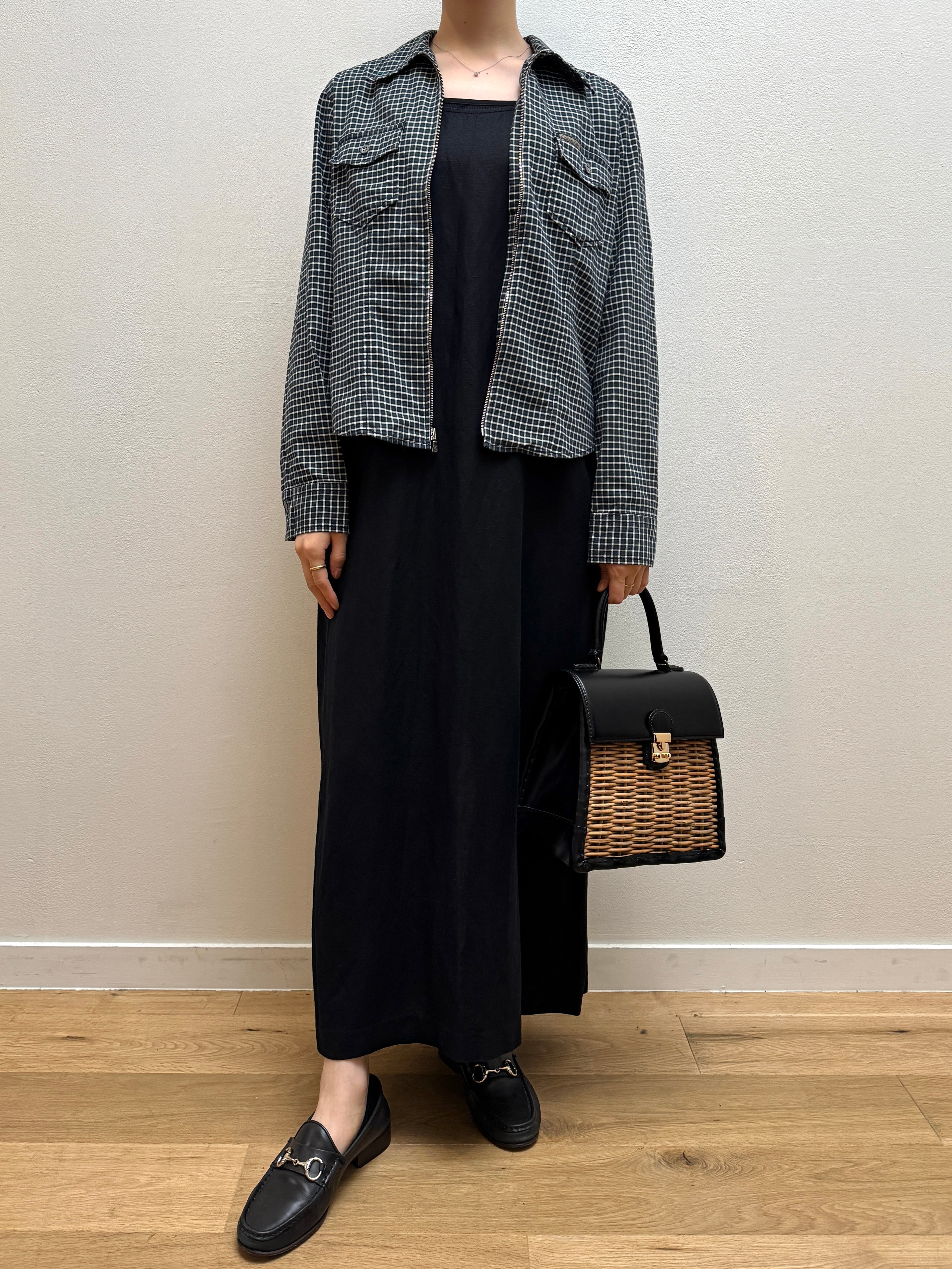 JK14-1 USED CHECK JACKET "Calvin Klein Jeans" -DARK GREEN×WHITE-