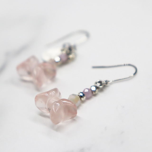 【Blooming Pink Roses】ローズクォーツ×クンツァイト ピアス
