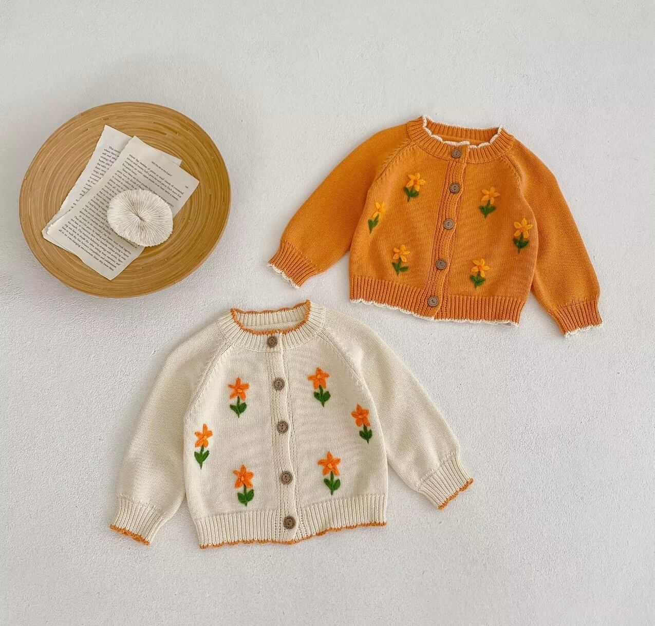 66-100 花 刺繍 ニットカーディガン 女の子 ベビー キッズ | miwas
