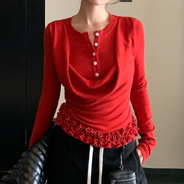Frill hem drape tops　M1590