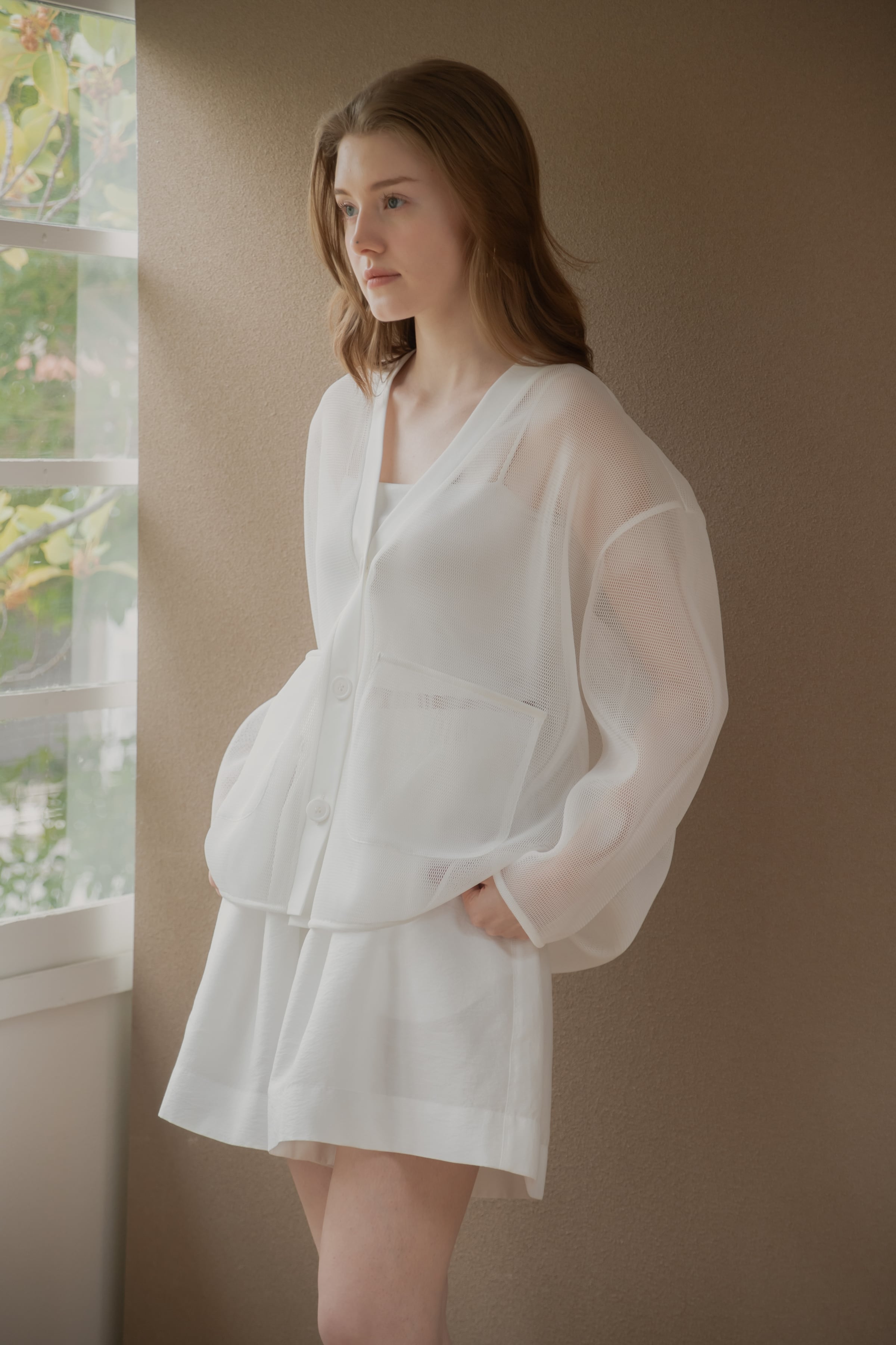 double mesh Cardigan （ホワイト、ブラック）【予約販売】 | pois