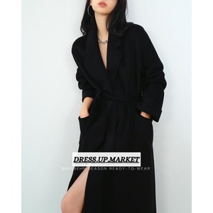luxury black wool ロングコート_K13