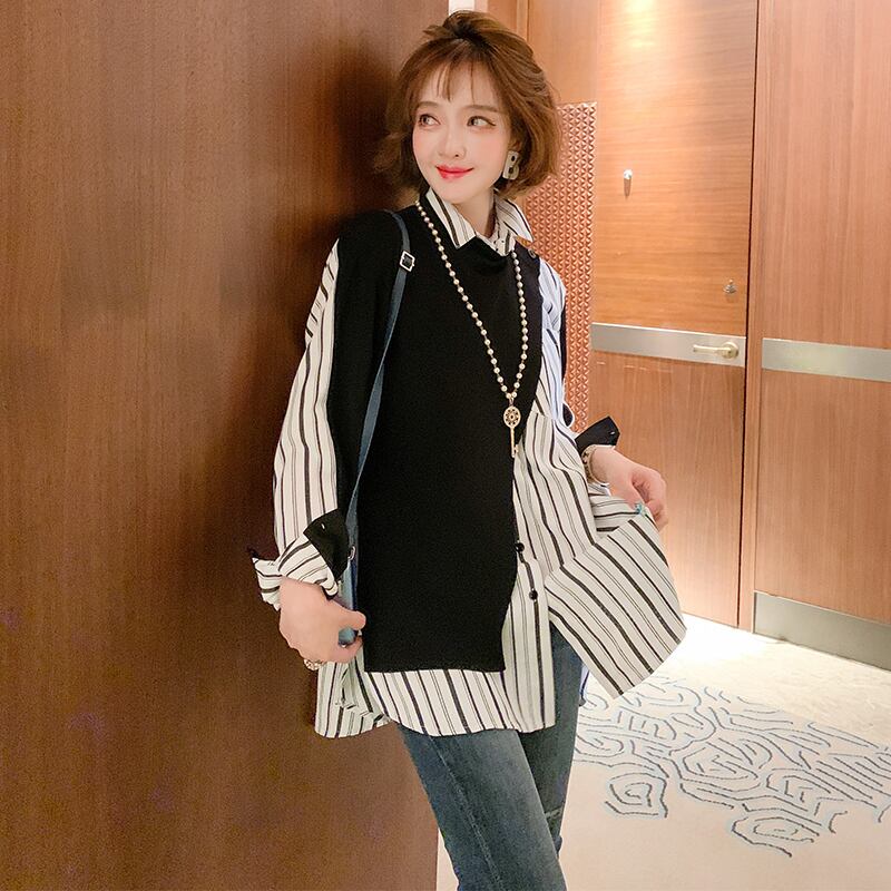 ニットルーズストライプシャツ オータム 秋物 ステッチ MIUCO57936447510