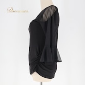 社交ダンス 衣装 トップス ブラウス ブラック系 タカダンス TAKA DANCE 黒 ラインストーン 練習 レッスン 伸縮 ストレッチ 透け感 上品 かわいい キラキラ ダンス衣装 ステージ イベント パーティー