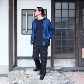 KUON(クオン)Vintage Boro Patchwork V-neck Jacket スタイル