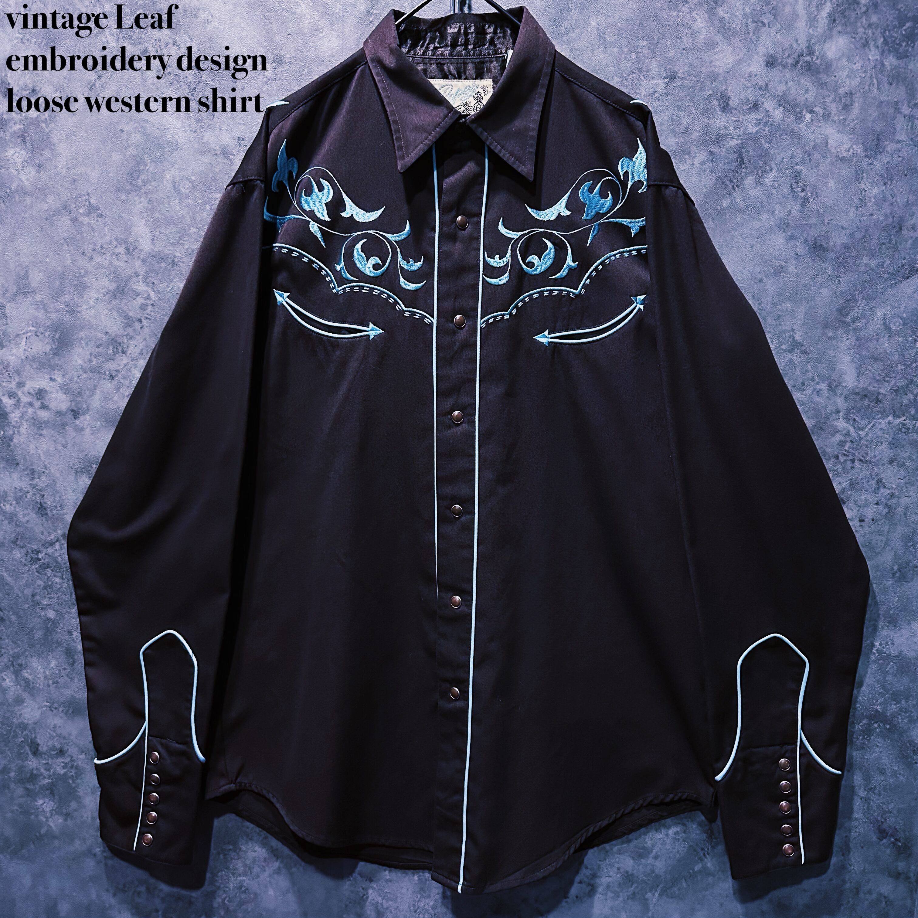 【doppio】vintage Leaf embroidery design loose western shirt