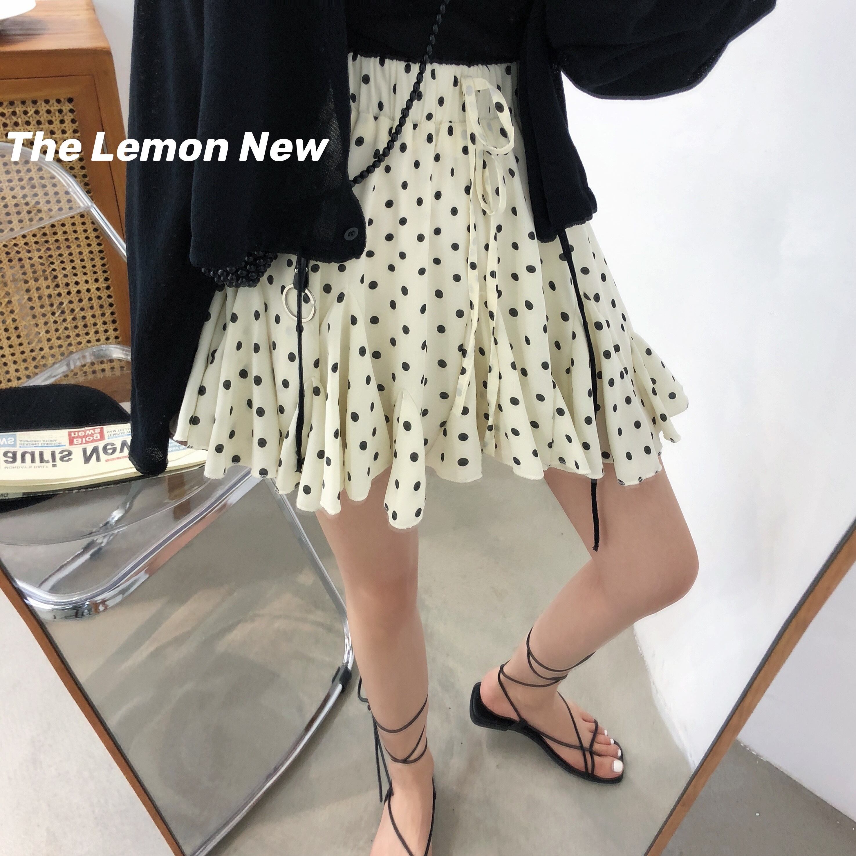 水玉スカート サマースタイルストレッチウェストAラインショート エラスティック 伸縮 夏物 パニエ ペチコート ビッグFスモールZ韓国11044328388