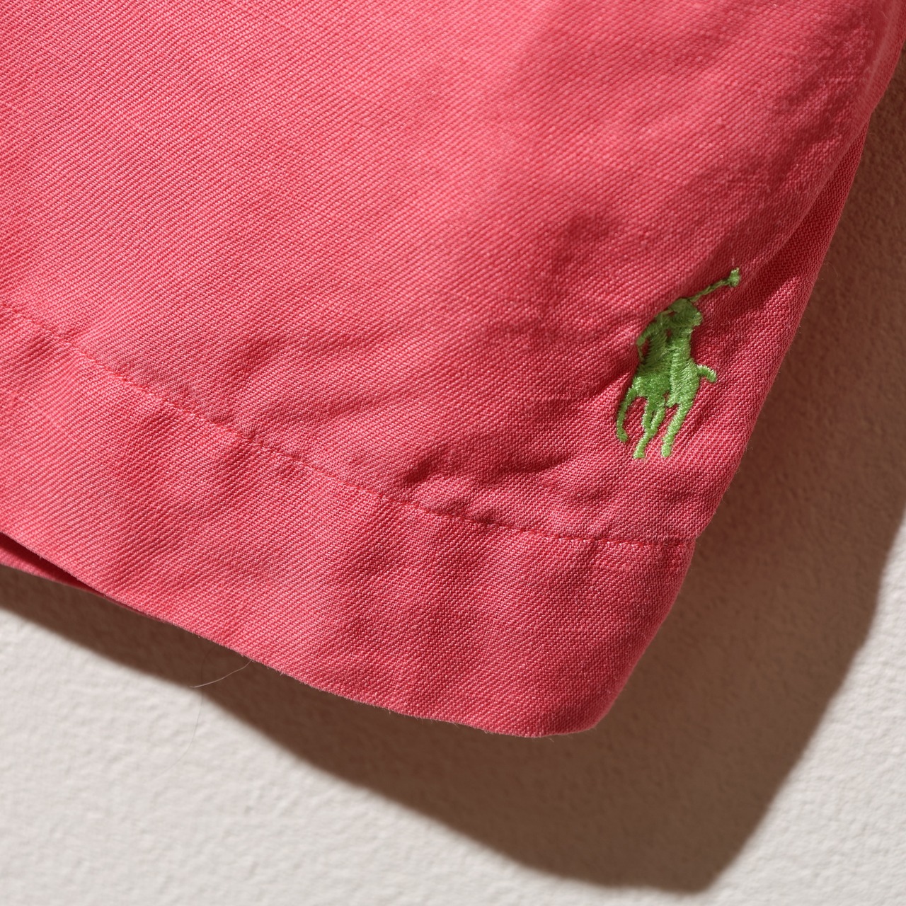 美品 L コーラルピンク シルクリネン Caldwell Polo Ralph Lauren ポロラルフローレン 半袖開襟シャツ