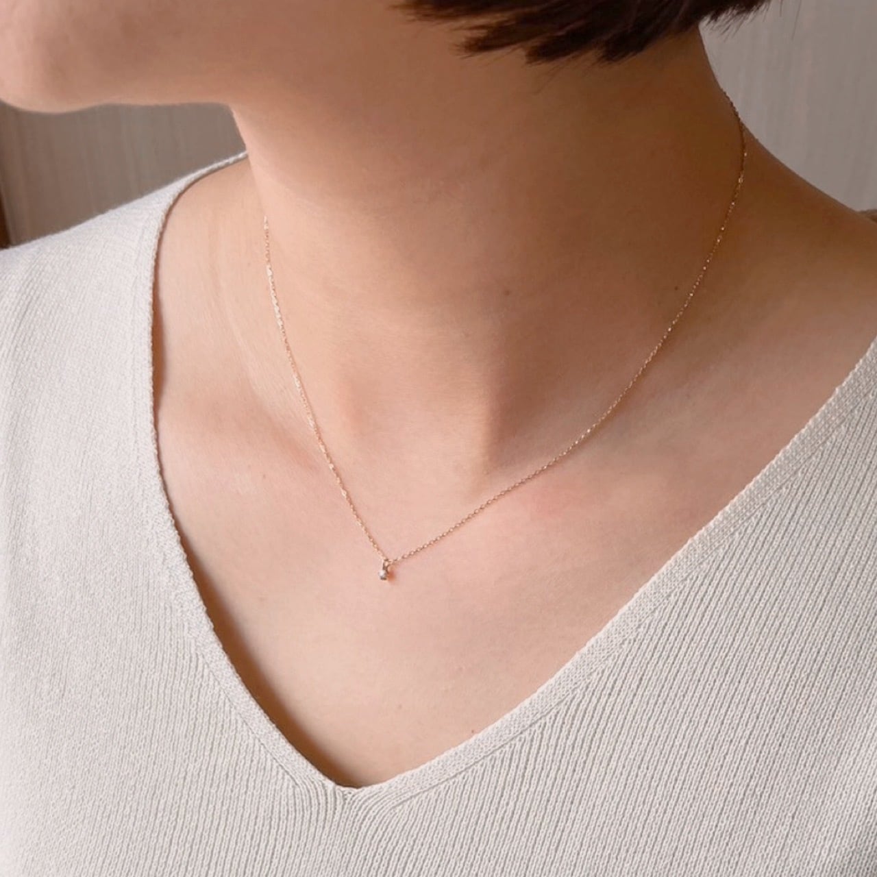 K18WG　1粒ダイヤモンド0.03ct　ネックレス K18 1粒 ダイヤモンドネックレス〈0.03ct〉45㎝ No.34 | スキン