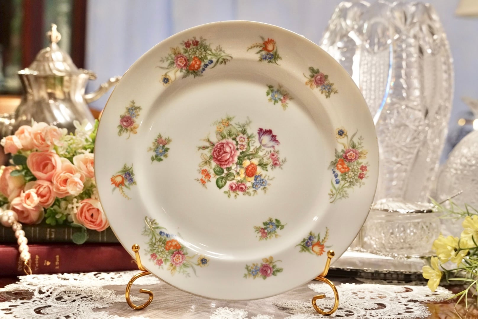 A【Aichi China】愛知製陶 オキュパイドジャパン 花柄 25cmディナー