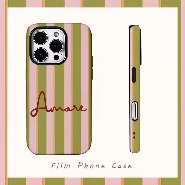 Amore パステルストライプ iPhoneケース（iphone12-iphone16）0100