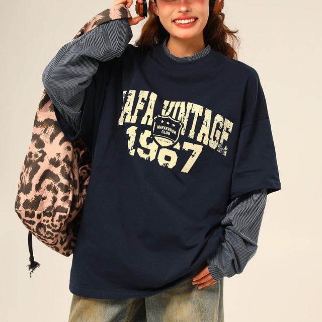 faded logo layered long tee　フェードロゴレイヤードロングティー　J2175