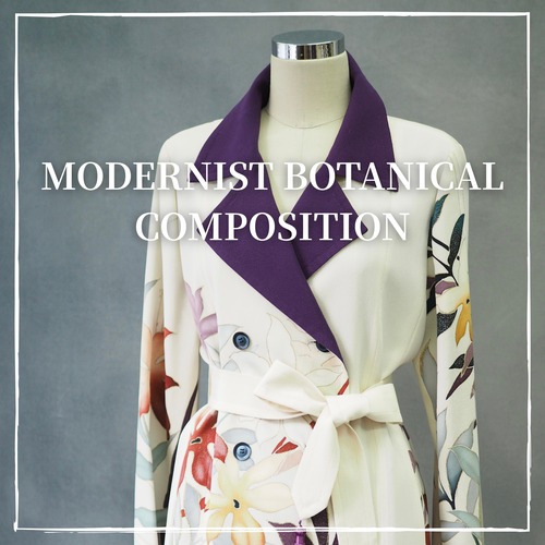 Regenerated Kimono Royal coat – Handcrafted in Japan/MODERNIST BOTANICAL COMPOSITION  着物リメイクのロイヤルコート｜日本のヴィンテージシルクを再生した一点物/モダニスト草木図