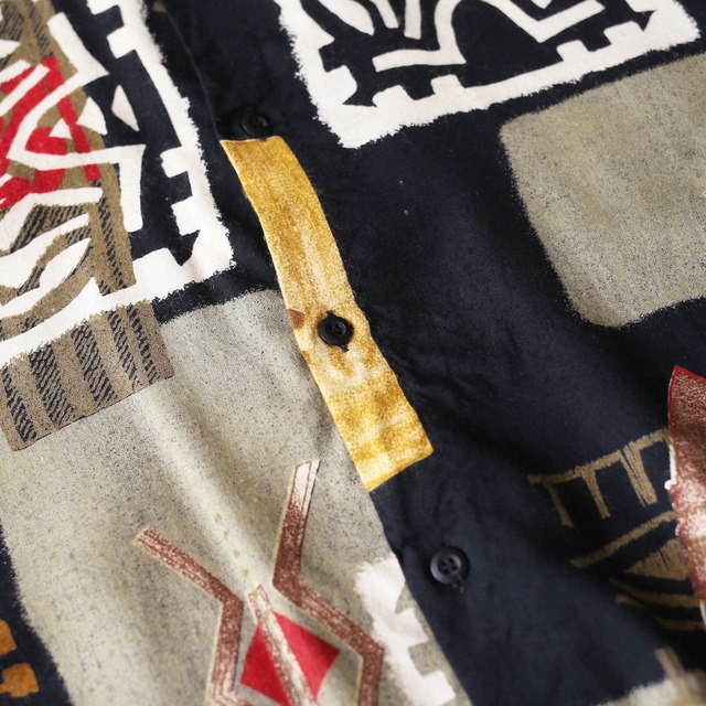 black base art pattern loose rayon shirt