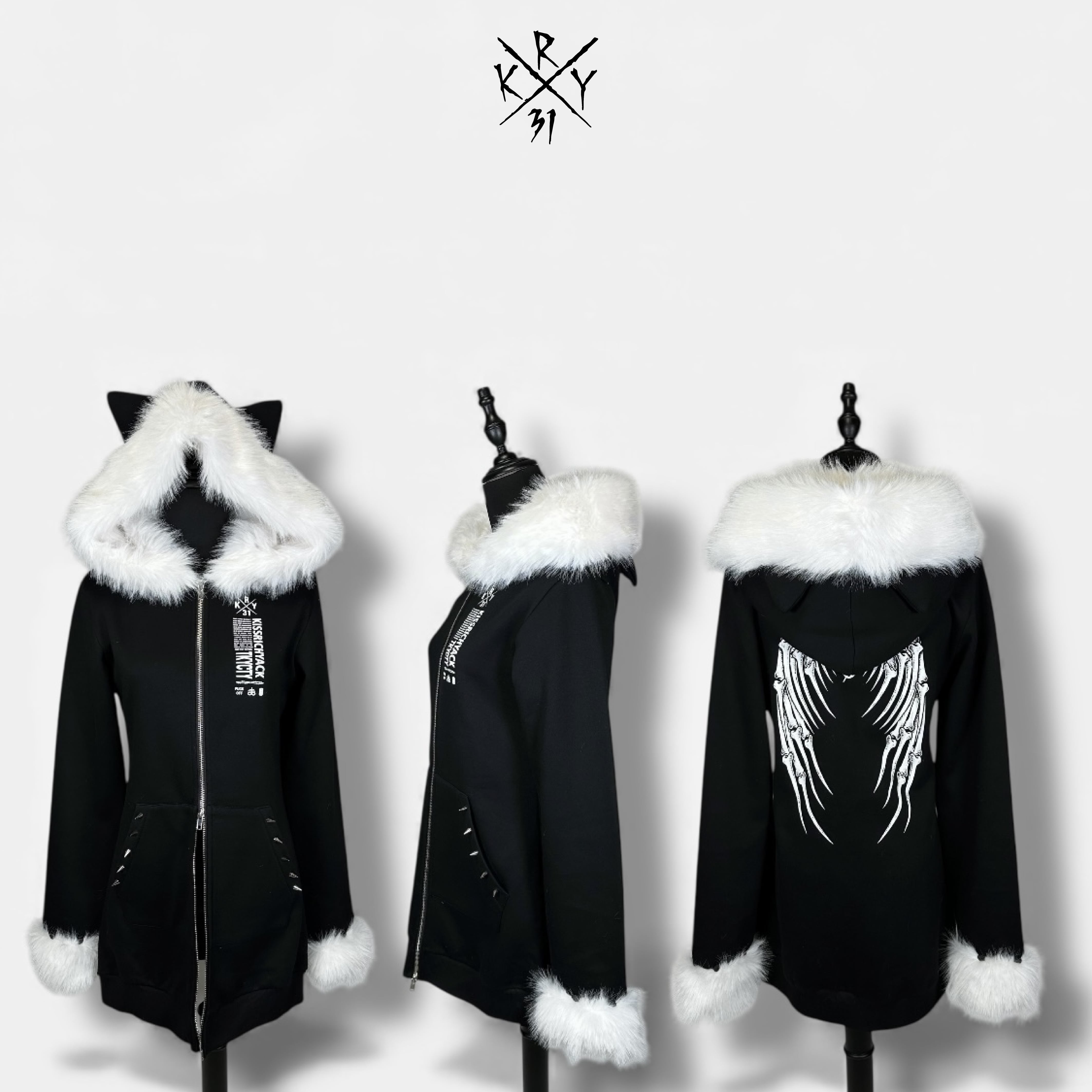 Kry Clothing 猫耳フリルパーカー ブラック×ホワイト KISAI」 | KRY clothing