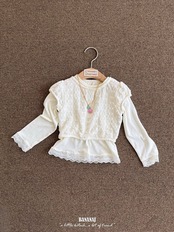 韓国子供服 / BANANA J / 26Autumn / レース ボーダーTシャツ / 秋服 / キッズ *XS~JS*