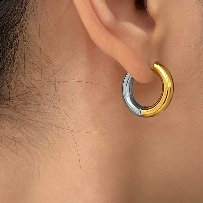 フープピアス レディース ツートンカラー ゴールド シルバー