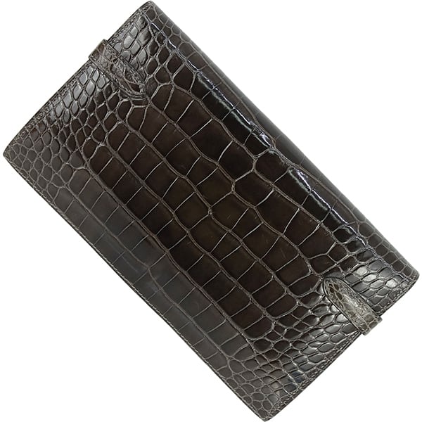 極美品☆エルメス アザップロング クロコ アリゲーター 黒 ブラック 長