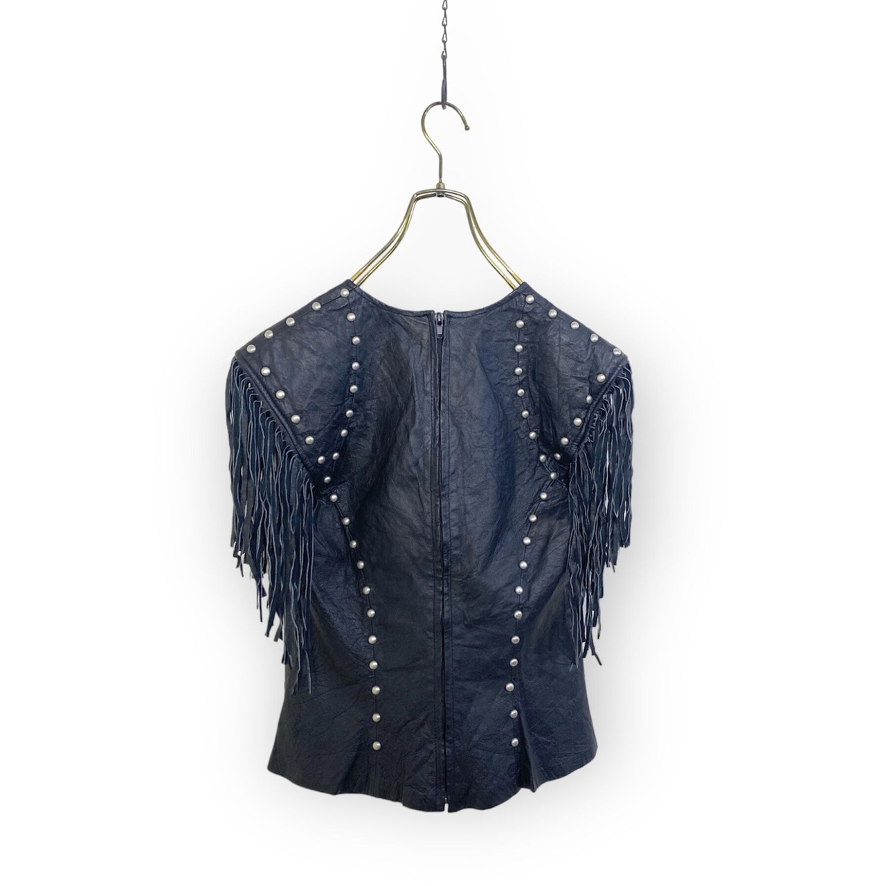 fringe studs real leather tops-3278-2