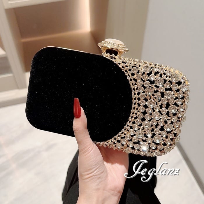 パーティ 結婚式 クラッチ 2way ベルベット調 キラキラ 光沢 2色(M8217)ν