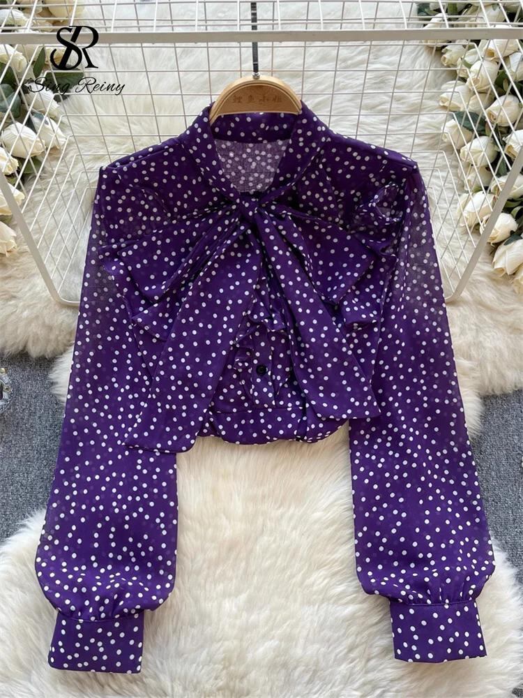 Sing補強-フランスのレトロな水玉シフォンブラウス、女性のルーズシャツ、長袖olトップ、甘い弓のファッション、高品質、春、2022_68