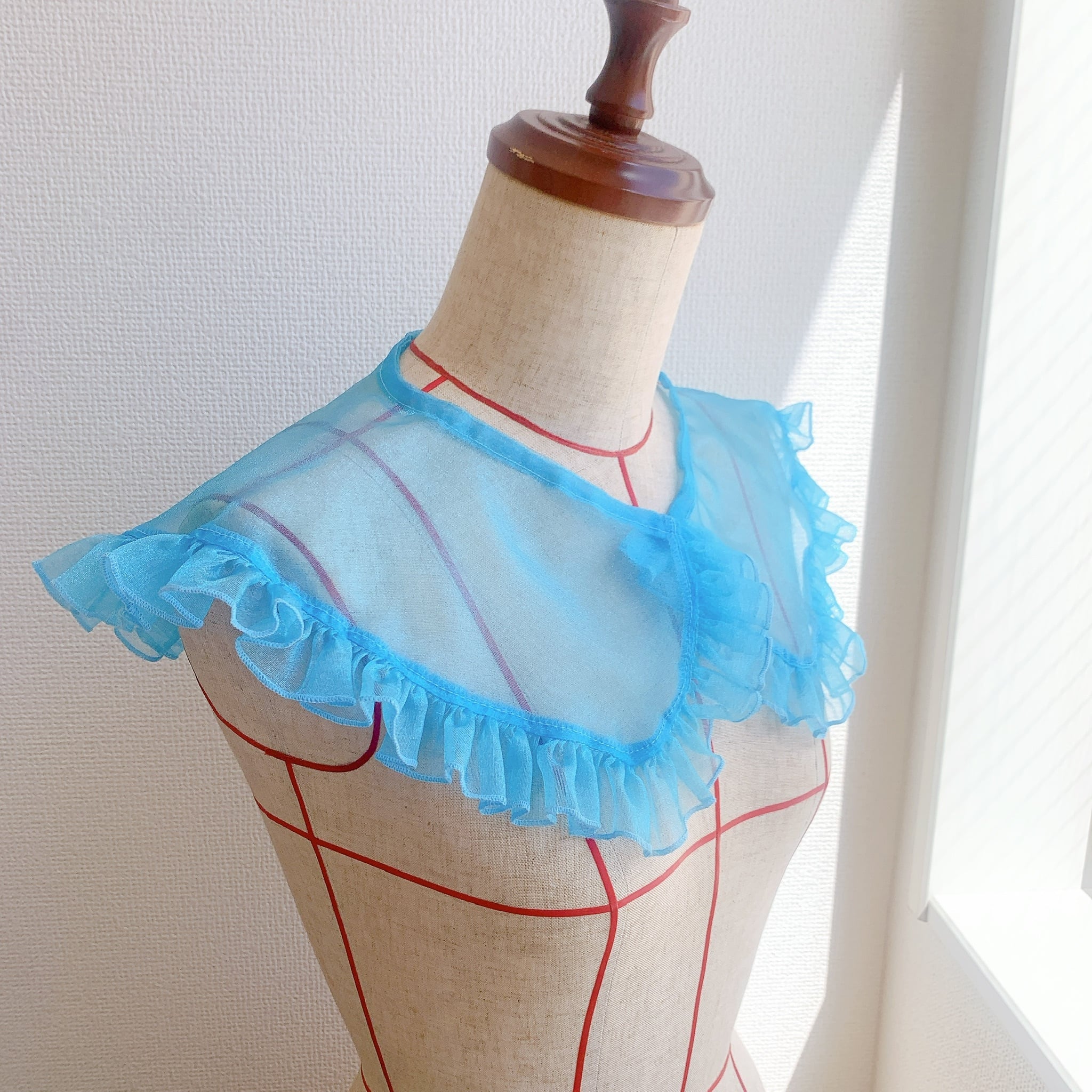 グリッターオーガンジー つけ襟（ライトブルー／ラウンド） | つけえり