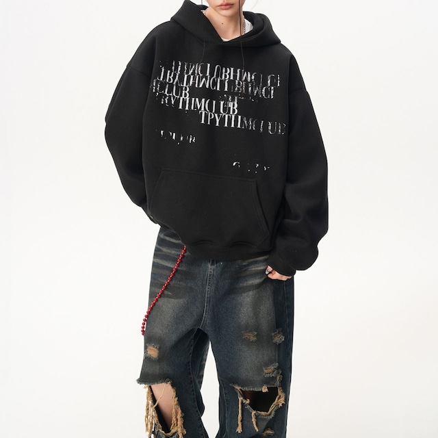 クラッシュレタリングルーズパーカー 2col R01082