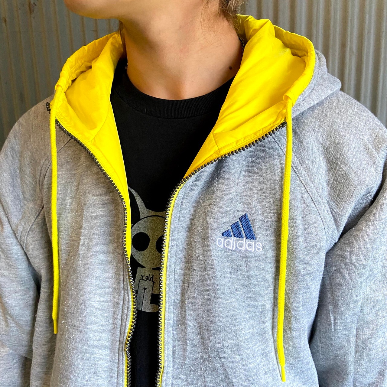 90年代 adidas アディダス ロゴ刺繍 リバーシブル スウェット×ナイロン 