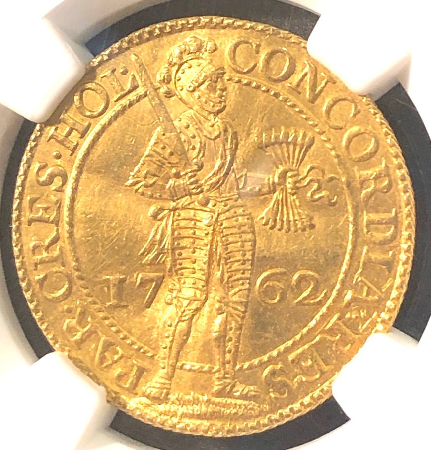 ☆超希少 【世界1枚】1762年 オランダ ゴールドナイト2ダカット金貨