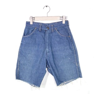 50s ラングラー カッフオフ USA製 縦ベル ヴィンテージジーンズ デニム ハーフパンツ ライトオンス レディース サイズW27相当 古着 @EA0339