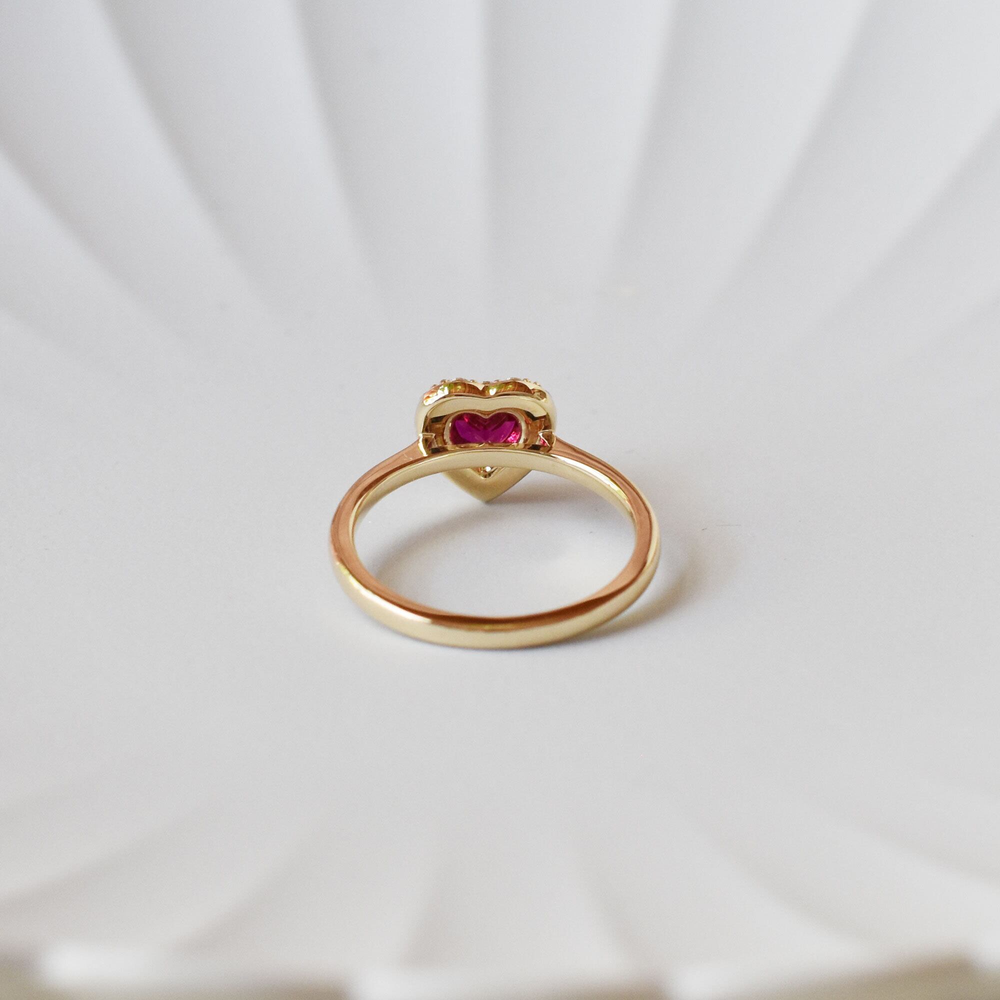 10k/18k【Heart】ルビー風 リング モアサナイト&ラボグロウンストーン