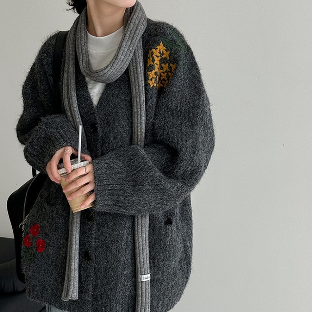 floral oversized v-neck cardigan J00013