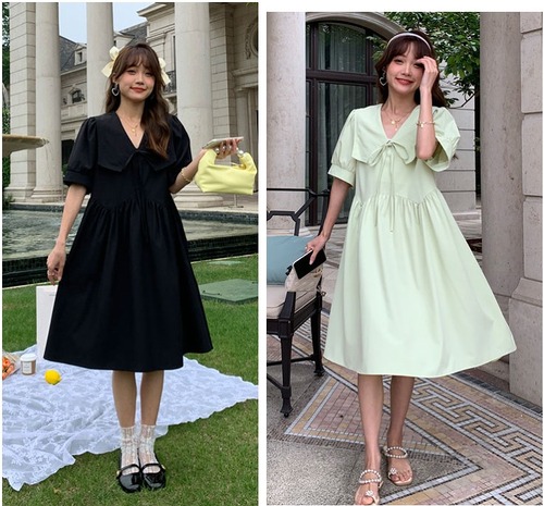 【大きいサイズXL-4XL】【春夏新作】ファッションワンピース♪ブラック/グリーン2色展開◆#scoosv-29287