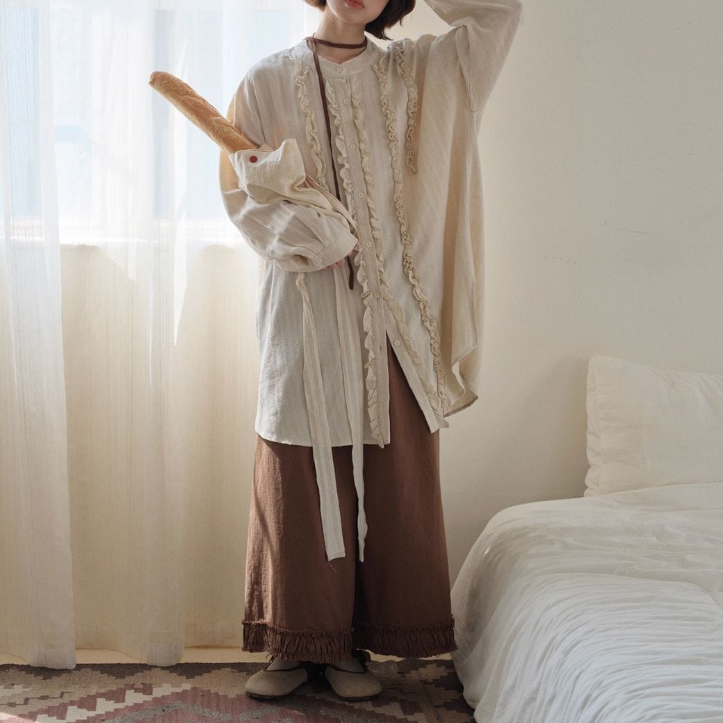 wood ear ribbon Shirt <2colors>