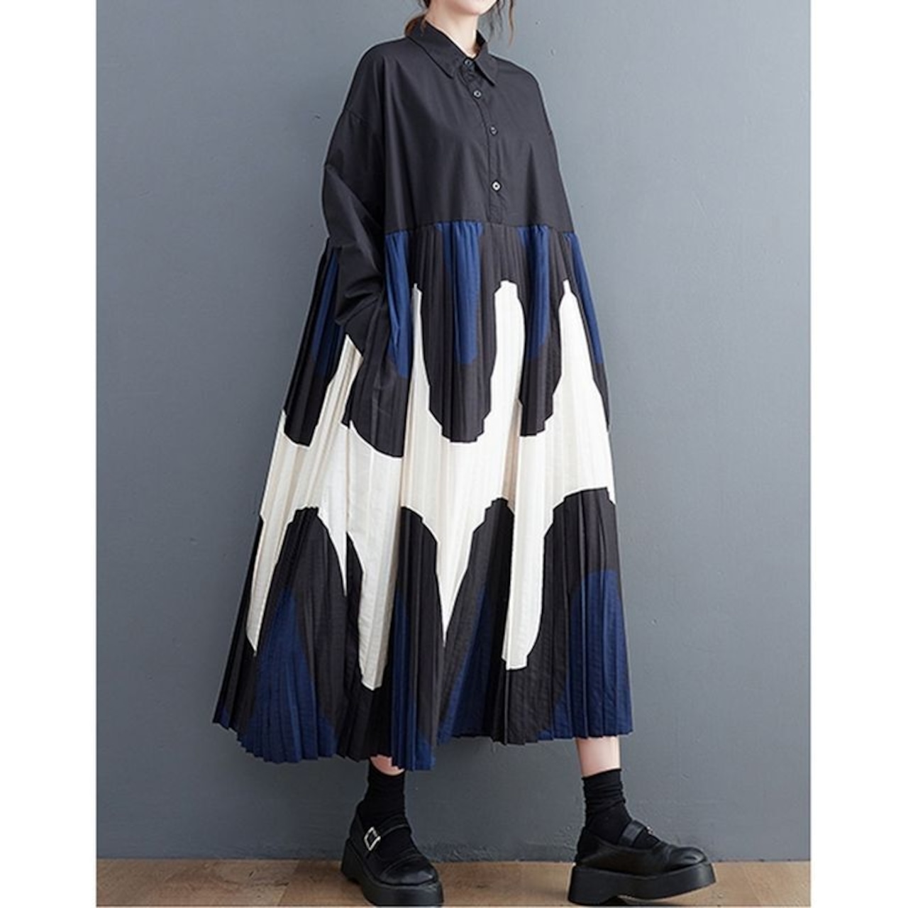 グラフィック柄プリーツ アート ワンピース 00331