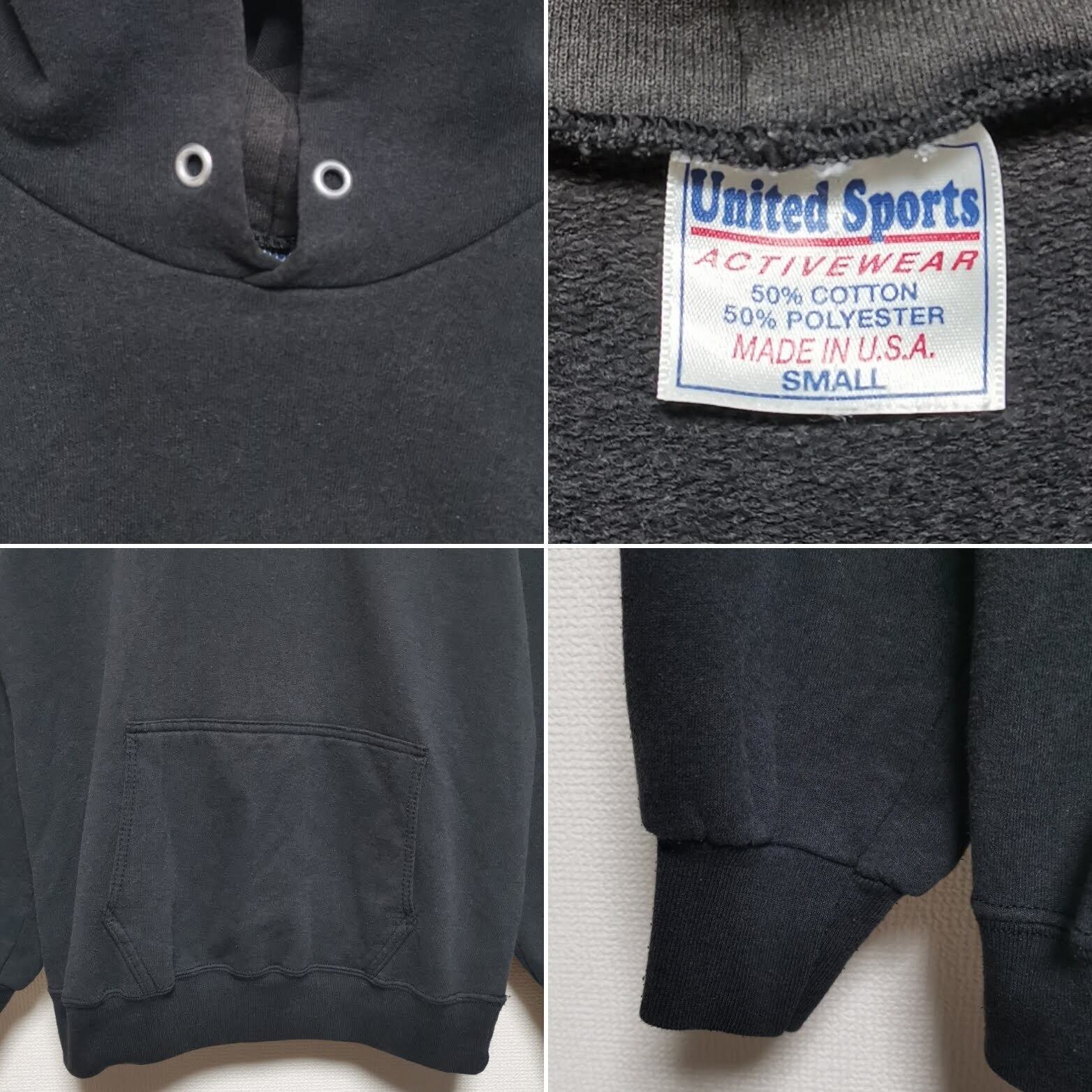 送料無料 S 90s United Sports 無地 スウェット パーカー 黒 USA製 