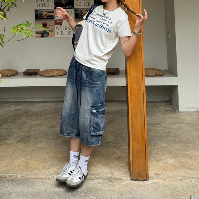 フェードウォッシュカーゴポケットハーフデニム 1col   R01814