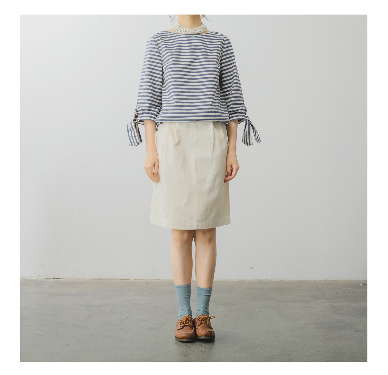 フレンチボーダー リボンスリーブトップス   F0048 - 3