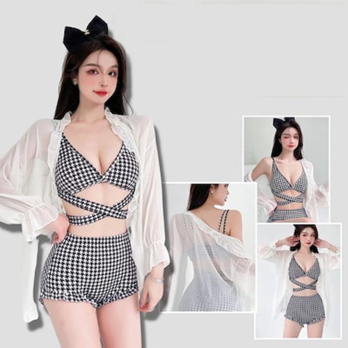 レディース 水着 2点セット ビキニ 千鳥格子水着 チェック柄水着 三角ビキニ セパレート クロスストラップ水着 ビキニセット スイムドレス ビーチウエア 韓国水着 セクシー水着 大人水着 水陸両用
